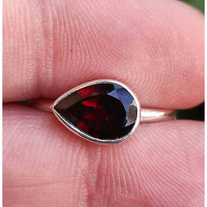 Handmade 925 Sterling <b>Silver</b> Women's Cute <b>Ring</b> Natural Red <b>Garnet</b> in Pear Shape January Birthstone Gift with Topaz As Main Stone - Product Image 5