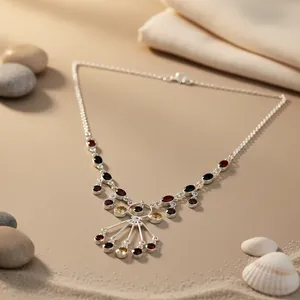 Collar de Moda con Cuentas y Piedras Preciosas Multicolores en Plata 925 para Mujer - Product Image 1