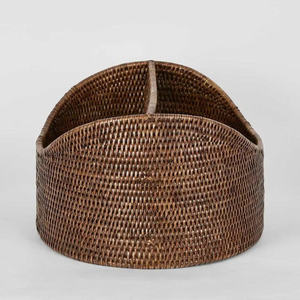 Panier de rangement pour magazines en rotin rond essentiel, fait à la main, en osier naturel, organisateur pour salon, chevet, canapé, support de livres - Product Image 6