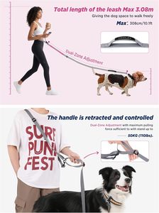 Correa para Perro Manos Libres Clásica de 3 Metros, con Correa Cruzada para la Cintura, Ajustable, con Mango Amortiguador de Impactos, Ligera - Product Image 3