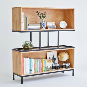 Estantería de Madera de Caucho y Hierro, 100x30x120cm, 2 Compartimentos, Tipo Vertical para Sala de Estar - Product Image 1