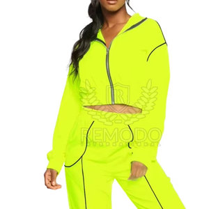 Ensemble de survêtement athlétique élégant et respirant pour femme, deux pièces, coupe-vent, couleur unie, décontracté, hiver, personnalisé, vente en gros, OEM - Product Image 4