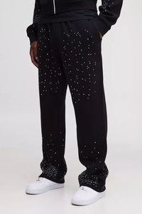 High Demanding <b>Tall</b> Shrunken Rhinestone Black <b>Men</b> Zip Hoodie & <b>Jogger</b> Set Breathable Cotton Blended Rhinestone <b>Men</b> Tracksuit - Product Image 4