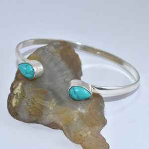 Bracelet réglable de créateur fait à la main en argent sterling 925 pierre précieuse turquoise bleue d'excellente qualité personnalisée pour anniversaire - Product Image 2