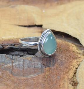 แหวนพลอยคาลซิโดนี925เงินสเตอร์ลิงรูปลูกแพร์พลอยคาลซิโดนีเดือนมีนาคมพลอยแฮนด์เมดเครื่องประดับของขวัญสำหรับคริสต์มาส - Product Image 3