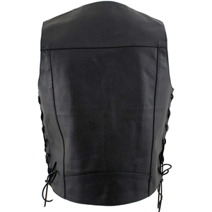 <b>Men's</b> Genuine Leather <b>Vest</b> Biker Waistcoat V-Neck Single Breasted with Side Criss-Cross Lacing - Product Image 3
