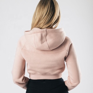 Top corto de gimnasio con cremallera de franela personalizable para mujer, Sudadera con capucha de gran tamaño con dobladillo crudo, corte en V, ropa de Yoga para Fitness, venta al por mayor para invierno - Product Image 4