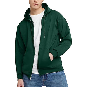 Sudadera con capucha pesada de felpa con cremallera completa, oversize, hombros caídos, color liso, 100% algodón, forro polar transpirable, estilo urbano básico para otoño. - Product Image 1
