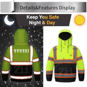 300D PU Coated Oxford Material Cotton Fleece Men's Long Sleeve Reflective LED Flash Safety <b>Jacket</b> CLASS 1 Quick Dry Breathable - Product Image 5