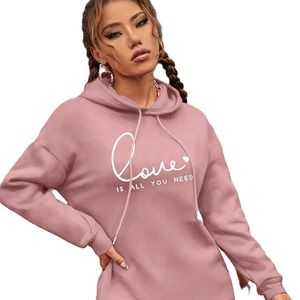 Europe et Amérique Automne Hiver Nouveau Style Chic Tricoté Couleur Unie Sweat À Capuche 100% Coton Logo Avant - Product Image 1