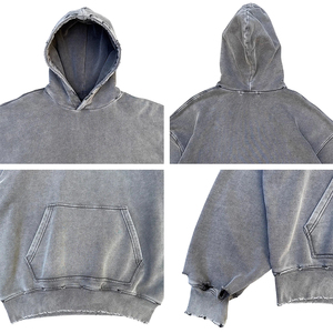 Sweat à capuche lavé à l'acide de qualité supérieure manches longues couleur grise grande taille vêtements de rue sweats à capuche pour hommes adultes avec conception sérigraphiée - Product Image 6