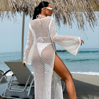 Robe de Plage en Coton Femme Épaules Dénudées Bretelles Imprimé Varié Cache-Maillot Fluide Tenue de Vacances pour Piscine S/M