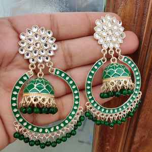 Hermosos pendientes Kundan Jhumki de calidad superior para mujer, pendientes de último diseño tradicional indio, ropa informal y de fiesta - Product Image 3