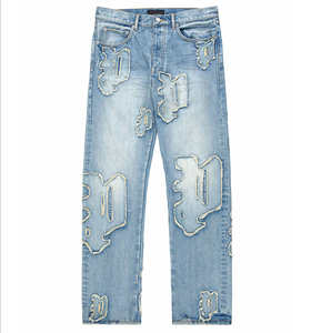 Jeans de Hombre Rectos de Alta Calidad, Personalizados, Vintage, Estilo Hip Hop, Lavado a la Piedra, Ligeros, Casuales, 100% Algodón - Product Image 1