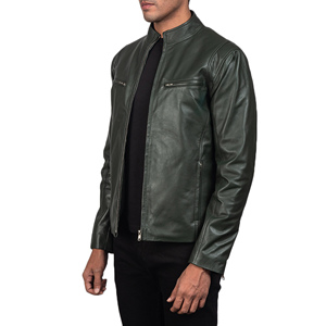 Veste en cuir véritable verte Design personnalisé pure cuir véritable hiver mode grande taille veste à glissière pour hommes - Product Image 5