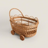 Panier à roulettes en rotin festonné pour enfants, chariot de courses en rotin écologique, poussette pour poupée, fabriqué à la main au Vietnam