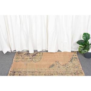 Alfombra Turca Vintage de Lana de 2 x 3.5 pies, Beige y Azul, Tejido Plano, Ecológica, Pelo Medio, para Decoración de Comedor, Látex - Product Image 2