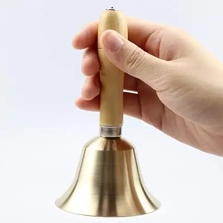 Hand Bell Extra Loud Solid Brass Call Bell Handbells with Wooden Handle MultiPurpose for School