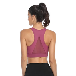 Sujetador deportivo de Yoga para mujer de alto soporte alto para diseño de espalda cruzada de impacto cremallera frontal transpirable a prueba de golpes tendencia superior - Product Image 4