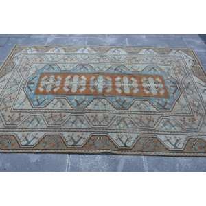 Alfombra turca tradicional marrón azul hecha a mano, 5,2x8,2 pies, patrón de pasillo Rectangular para sala de estar, mesita de noche, poliéster para adolescentes - Product Image 3