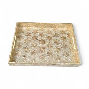 Plateau de service artisanal en nacre, plateau décoratif, incrustation de coquillages, naturel, écologique - Product Image 1