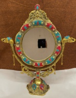 Miroir de table rond en métal artisanal gravé plaqué or 6 pouces – Qualité supérieure, décoration antique, idéal pour cosmétiques et cadeaux