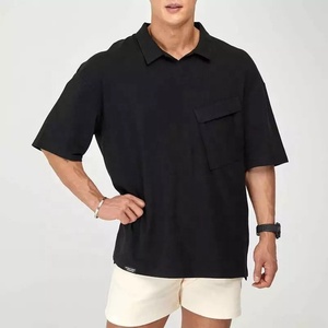 Polo surdimensionné à manches courtes pour hommes, ample, élastique, entraînement musculaire, fitness, revers - Product Image 4