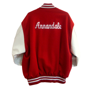 แจ็คเก็ตเบสบอลบอมเบอร์ขนแกะสีแดงสไตล์คลับสไตล์วินเทจสำหรับทุกเพศ - Product Image 5