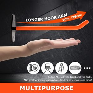 לתלות כלים כבדים המוסך hooks קיר כבד הר, מערכת אחסון צמיגים עם ציפוי נגד החלקה עבור כסאות סולמות אופניים - Product Image 6