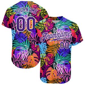 Blanc personnalisé violet-blanc motif 3D Design Hawaii palmiers authentique maillot de baseball - Product Image 1