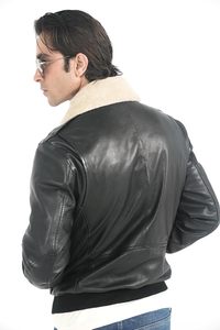 Chaqueta de cuero para hombre Chaqueta de bombardero de piel de cordero genuina para hombre Marrón con cuello de Sherpa extraíble Chaqueta de cuero Premium para hombre - Product Image 5