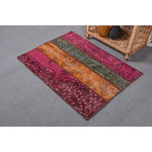 Alfombra turca de área grande Vintage, 2,1x2,8 pies, rosa, naranja, lana a rayas, Material de algas marinas con respaldo de látex para decoración de habitación de pasillo - Product Image 3