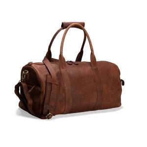 Sac de voyage décontracté vintage en cuir véritable imperméable avec fermeture éclair, sac de sport pour week-end et nuitées - Product Image 1