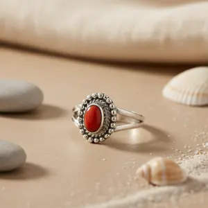 Anillo de Mujer con Plata 925, Oro Rosa de 18K, Piedra Natural, Gema de Corte Ovalado, Coral, Turquesa, Granate, Joyería Elegante para Regalo - Product Image 3