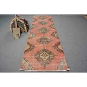 Vintage Rug, <b>Runner</b> 3.37x11.3 ft Turkish Rug, <b>Red</b> Animal Print Wool Rug - Product Image 1