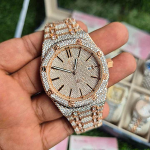 Reloj de cuarzo de alta calidad Iced Out Mens Acero inoxidable Full Diamond Pave Hip Hop Moda Reloj de pulsera impermeable - Product Image 1