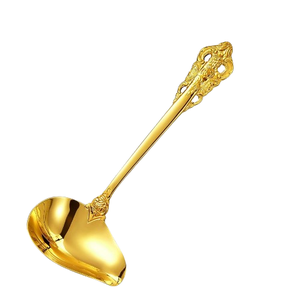 Cucharón para servir sopa de comida de acero inoxidable con acabado plateado, mango decorativo, herramientas de cocina, servidor, cubiertos, gran espátula - Product Image 2