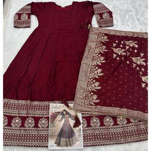 Baju Anarkali Berkualitas Tinggi dengan Desain Unik Lengan Panjang Pakaian Tradisional Etnik Wanita untuk Pesta Cepat Kering Gaya India - Product Image 4