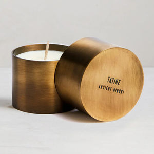 Venta al por mayor personalizado cepillado acabado latón vacío vela tarro de lujo de Metal decoración del hogar cera de soja perfumada Mini único vela tarro - Product Image 5