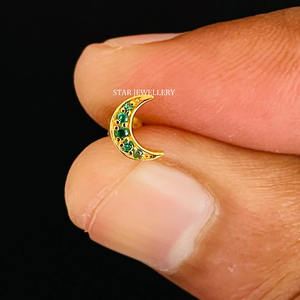 14K Or Massif Massif Naturel Émeraude Lune Helix Boucle D'oreille Fine Jewelry. - Product Image 4