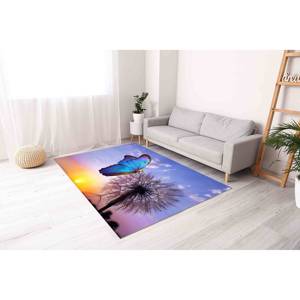 Tapis imprimé papillon morpho et pissenlit - Utilisation intérieure et extérieure, avec tapis à poils doux - Product Image 2