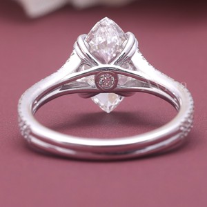 IGI Certified Lab Grown Marquise Cut Diamond <b>Split</b> Shank Engagement <b>Ring</b> 18K Gold Pavé Diamond <b>Ring</b> - Product Image 4