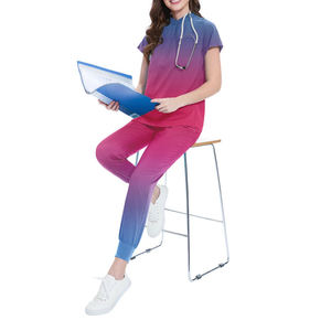 Women's Medical Scrub <b>Set</b> - Zipper-<b>Top</b> & Jogger <b>Trousers</b> in Navy Royal - Product Image 6