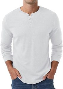 T-shirt à manches longues Henley sur mesure à double couche de couleur blanche avec boutons, motif à carreaux, printemps, vente en gros, respirant, faible MOQ - Product Image 5