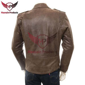 Veste en cuir matelassé personnalisée marron antique pour hommes, style High Street avec doublure en satin, deux poches garnies de cuir - Product Image 2