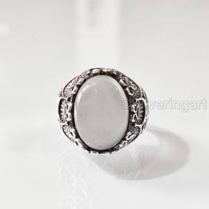Nouvelle Arrivée Bague pour Homme en Argent Sterling 925 avec Pierre de Lune Grise Naturelle, Pierre de Naissance de Juin, Bijou Cadeau d'Anniversaire Arabe - Product Image 4