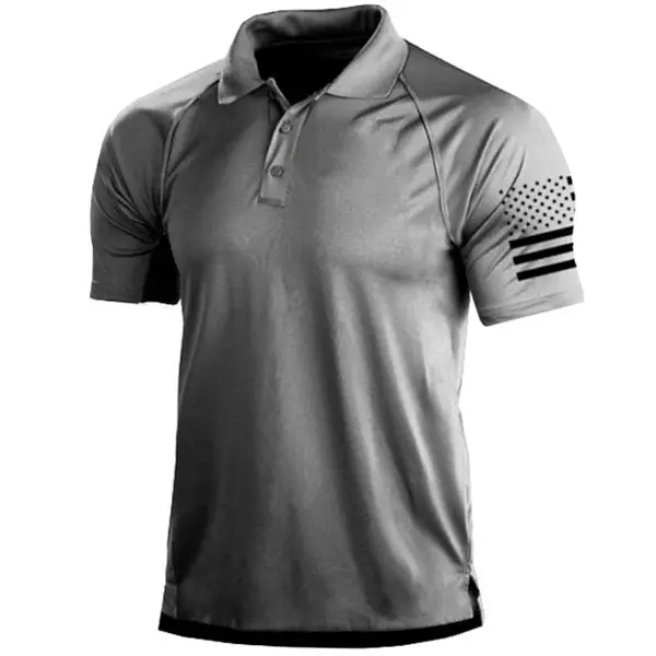 Men Short Sleeve Gym Wear Men's Outdoor American Flag Tactical Sport PoLo Neck T-Shirt