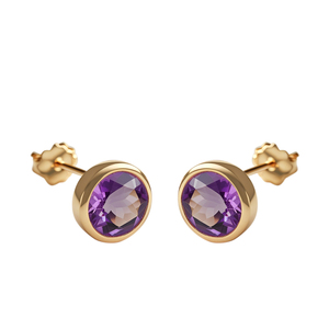 Boucles d'oreilles en or jaune massif 14 carats avec améthyste et pierres précieuses Fabrication de bijoux - Product Image 1