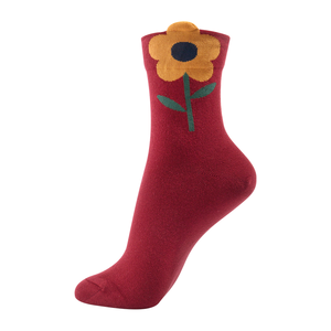 Chaussettes en coton pour femmes Kikiya - Chaussettes décontractées respirantes en tricot à imprimé floral avec un grand motif mignon pour un usage quotidien - Product Image 3