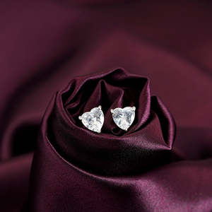 Silver Heart Shape <b>Stud</b> <b>Earrings</b> <b>Rose</b> <b>Gold</b> <b>Gold</b> Featuring Diamond Zircon Trendy Jewelry for Wedding Engagement Anniversary Party - Product Image 4